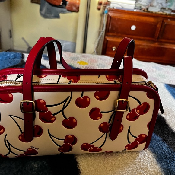Coach Swing Zip Cherry Print Leather Bag - Picture 7 of 16